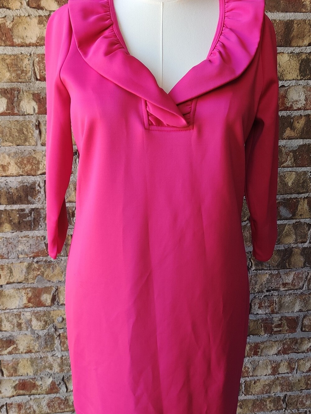 Vibrant pink solid jersey dress by Gretchen Scott
